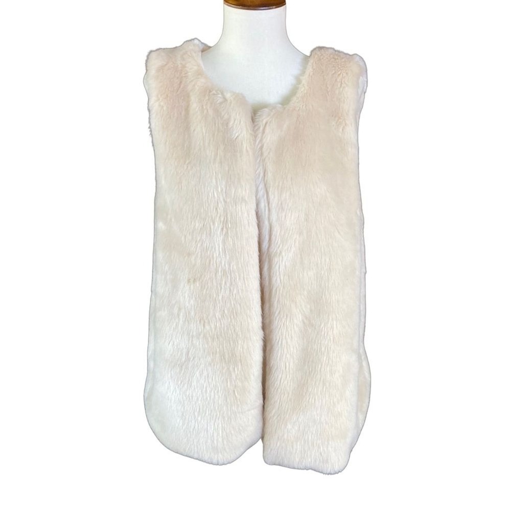 Signature Studio Women's Vest Sz S‎ Cream Faux Fur Open Front